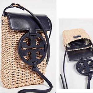 Tory Burch Blue and Tan Crossbody Bag with Elegant Design. NWOT. Never used.